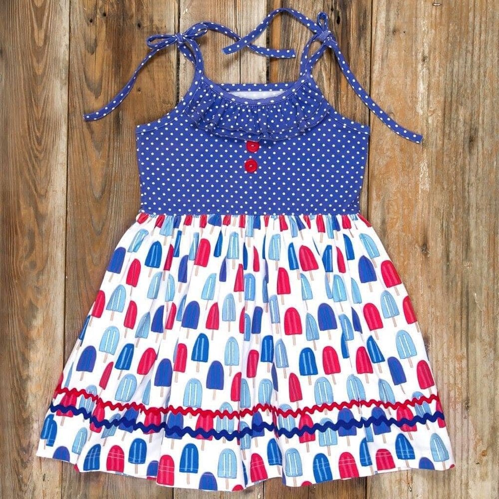 Eleanor Rose 10/12 Polka Dot and Popsicles Patriotic Print Dress
